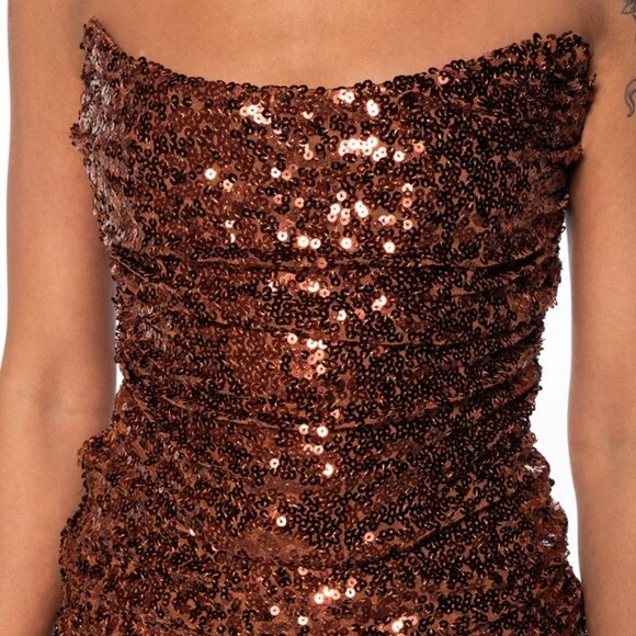 Callie Lives When You Need Me: Bronzy Brown Sequin Tube Dress S L XL - Picture 4 of 5